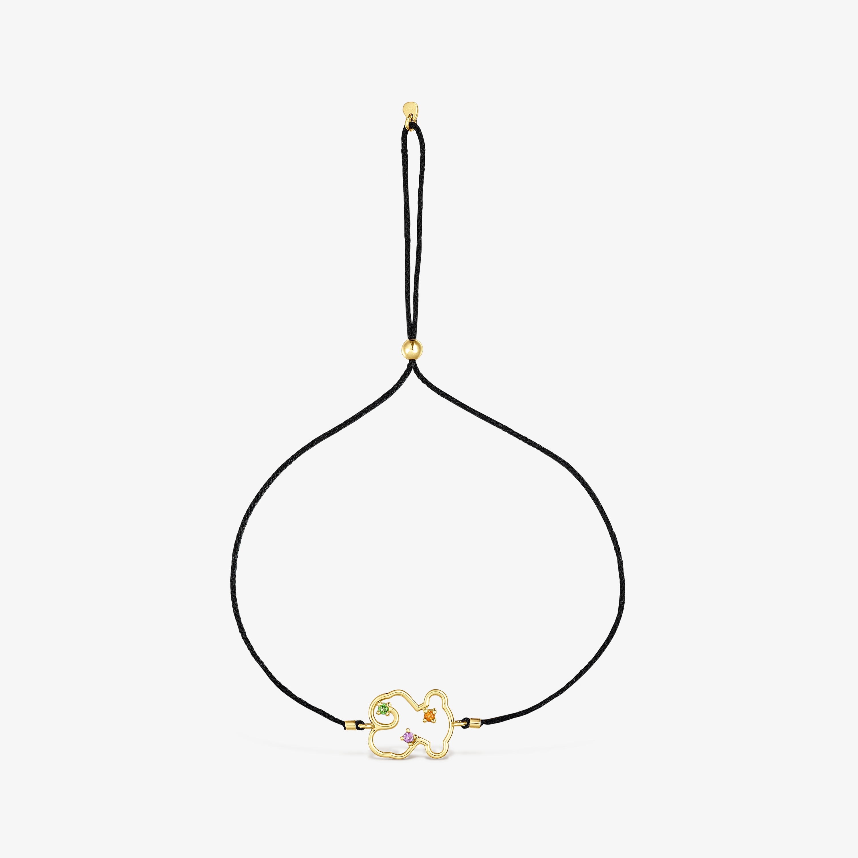 18K Solid Gold Tsuri Nylon bear bracelet with gemstones