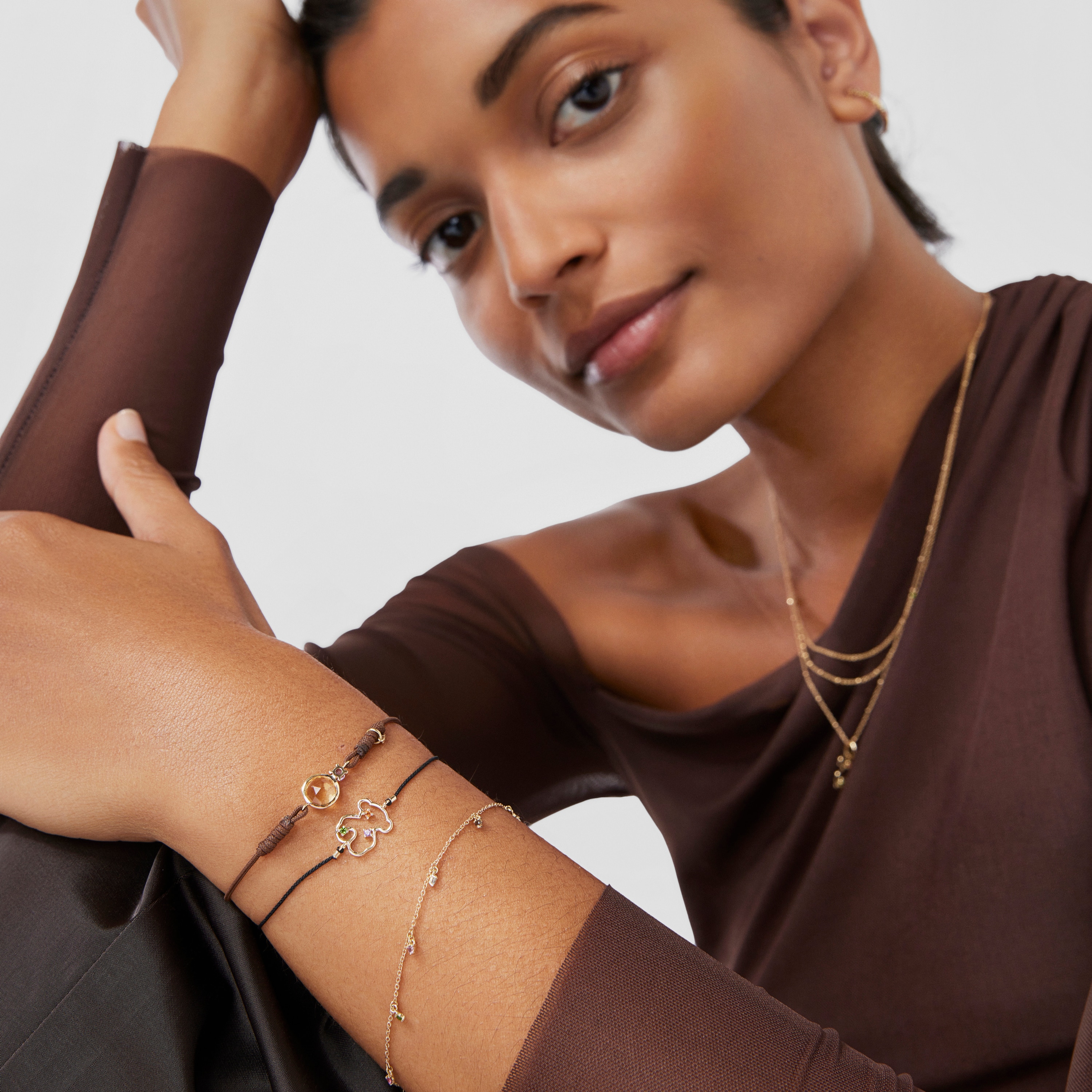 18K Solid Gold Tsuri Nylon bear bracelet with gemstones