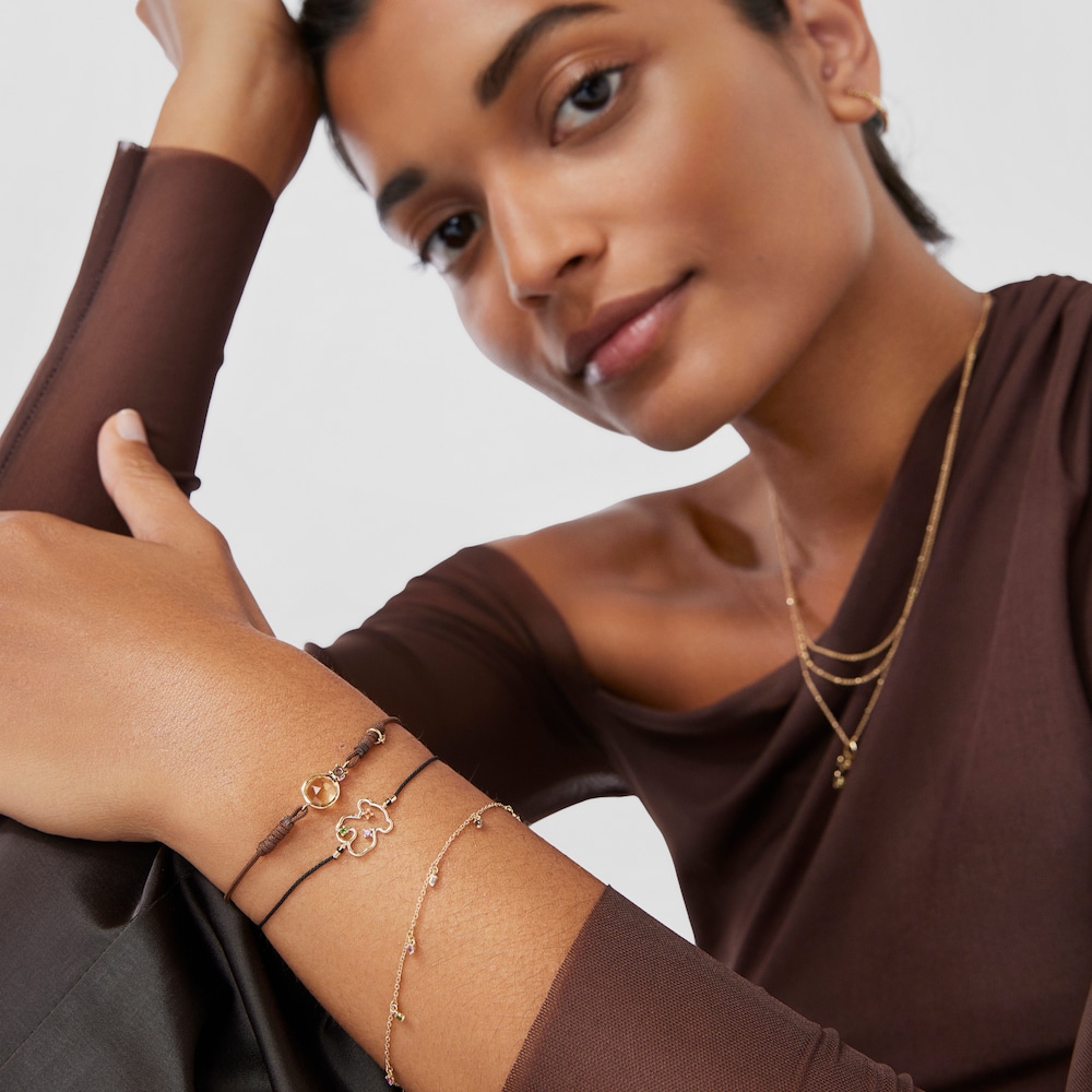 Pulsera de nylon, oso de oro y gemas Tsuri