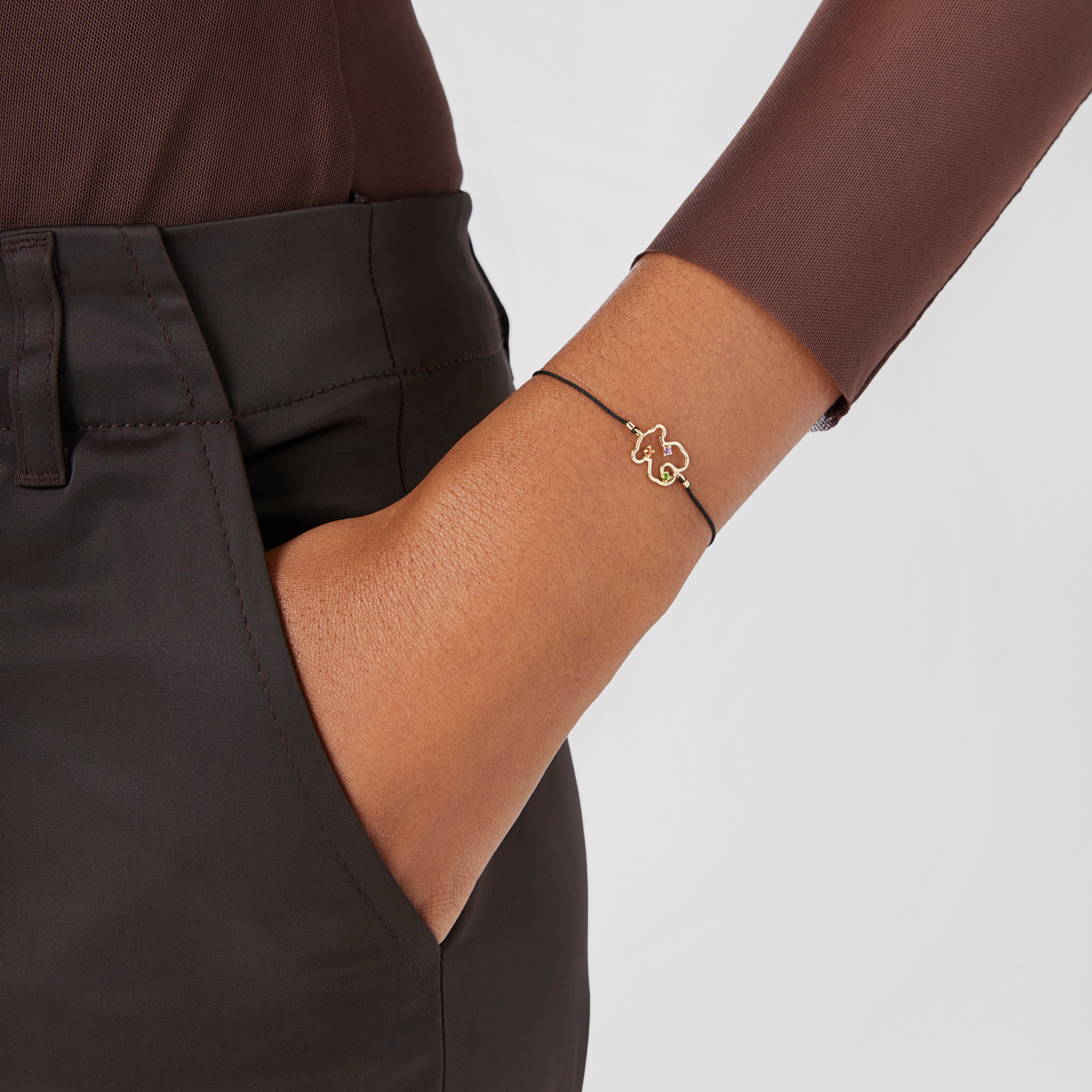 18K Solid Gold Tsuri Nylon bear bracelet with gemstones