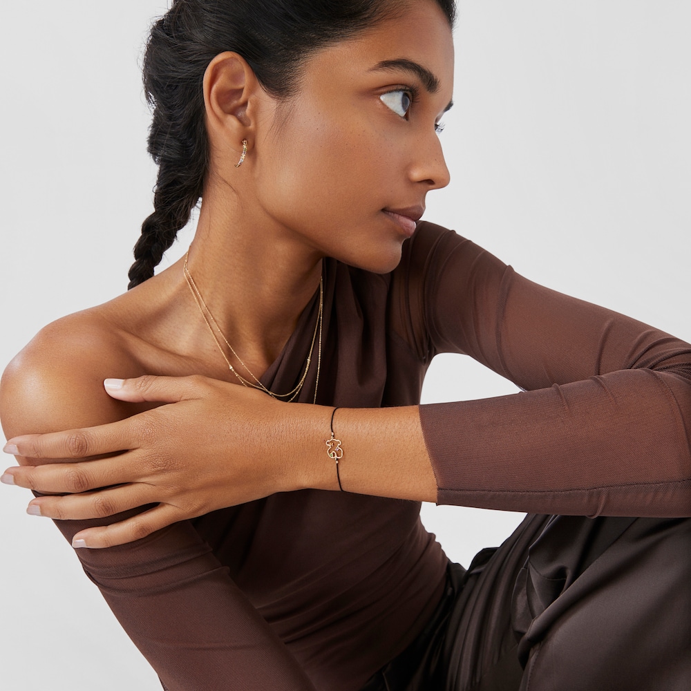 Pulsera de nylon, oso de oro y gemas Tsuri
