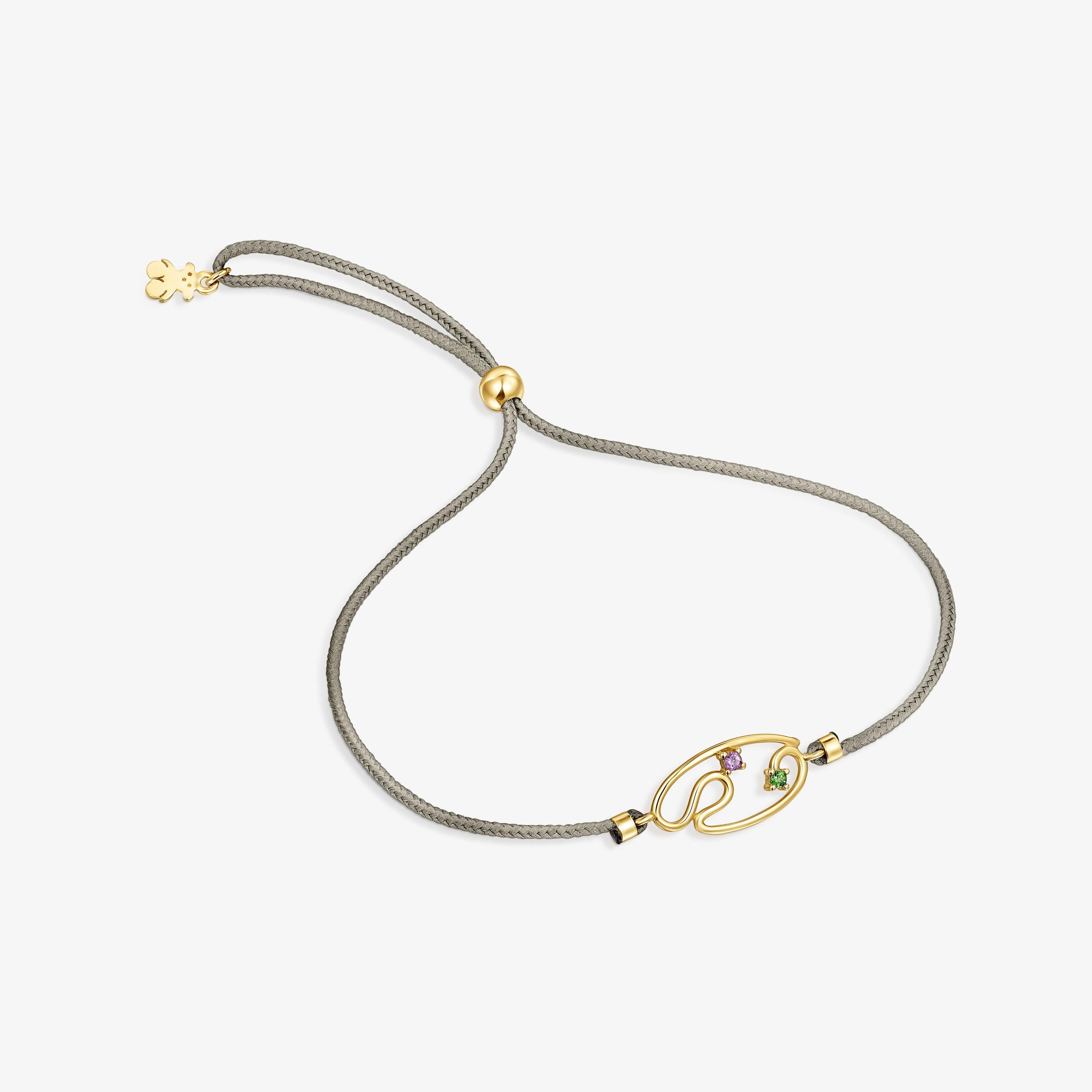 18K Solid Gold Tsuri Nylon bracelet with gemstones