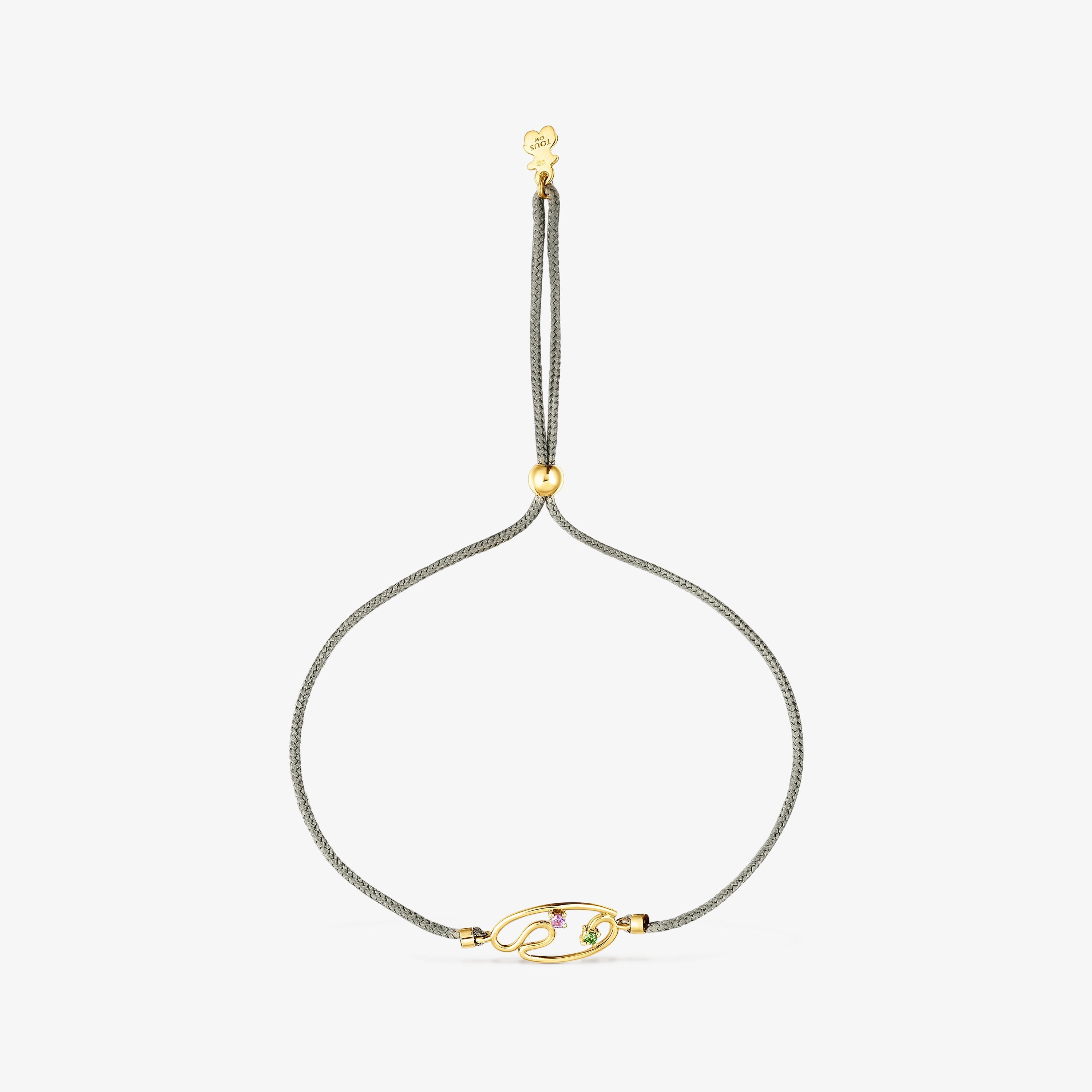 18K Solid Gold Tsuri Nylon bracelet with gemstones