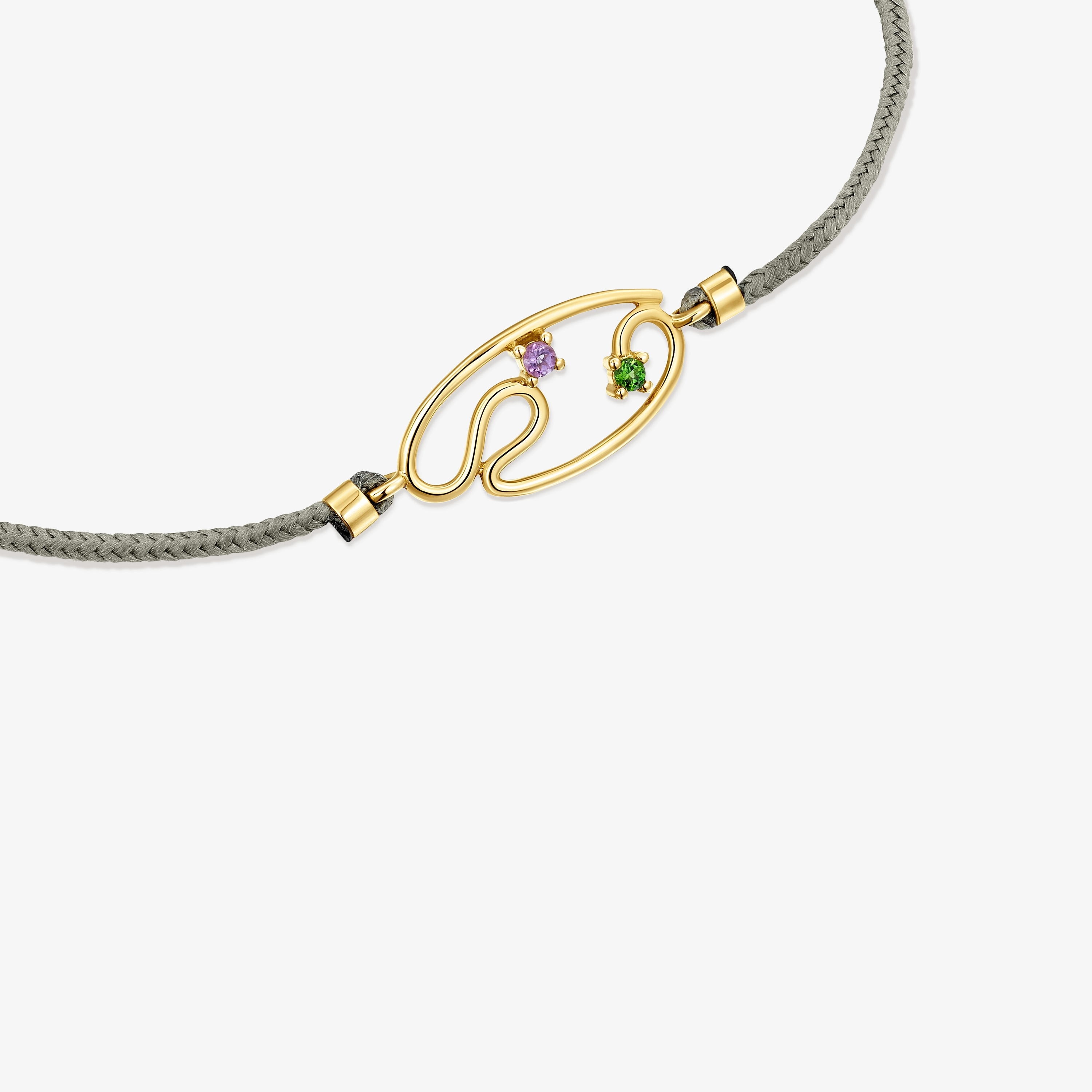 18K Solid Gold Tsuri Nylon bracelet with gemstones