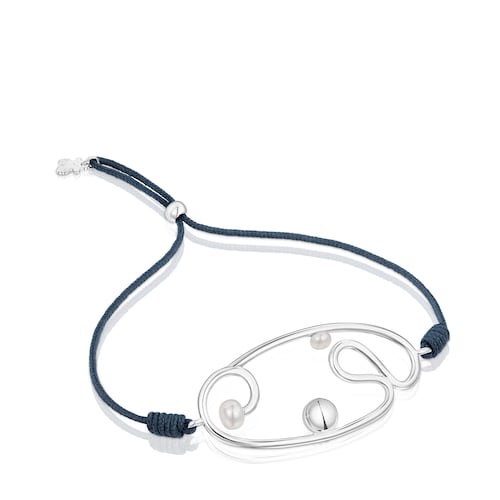 Nylon Tsuri Bracelet with silver motif and cultured pearls