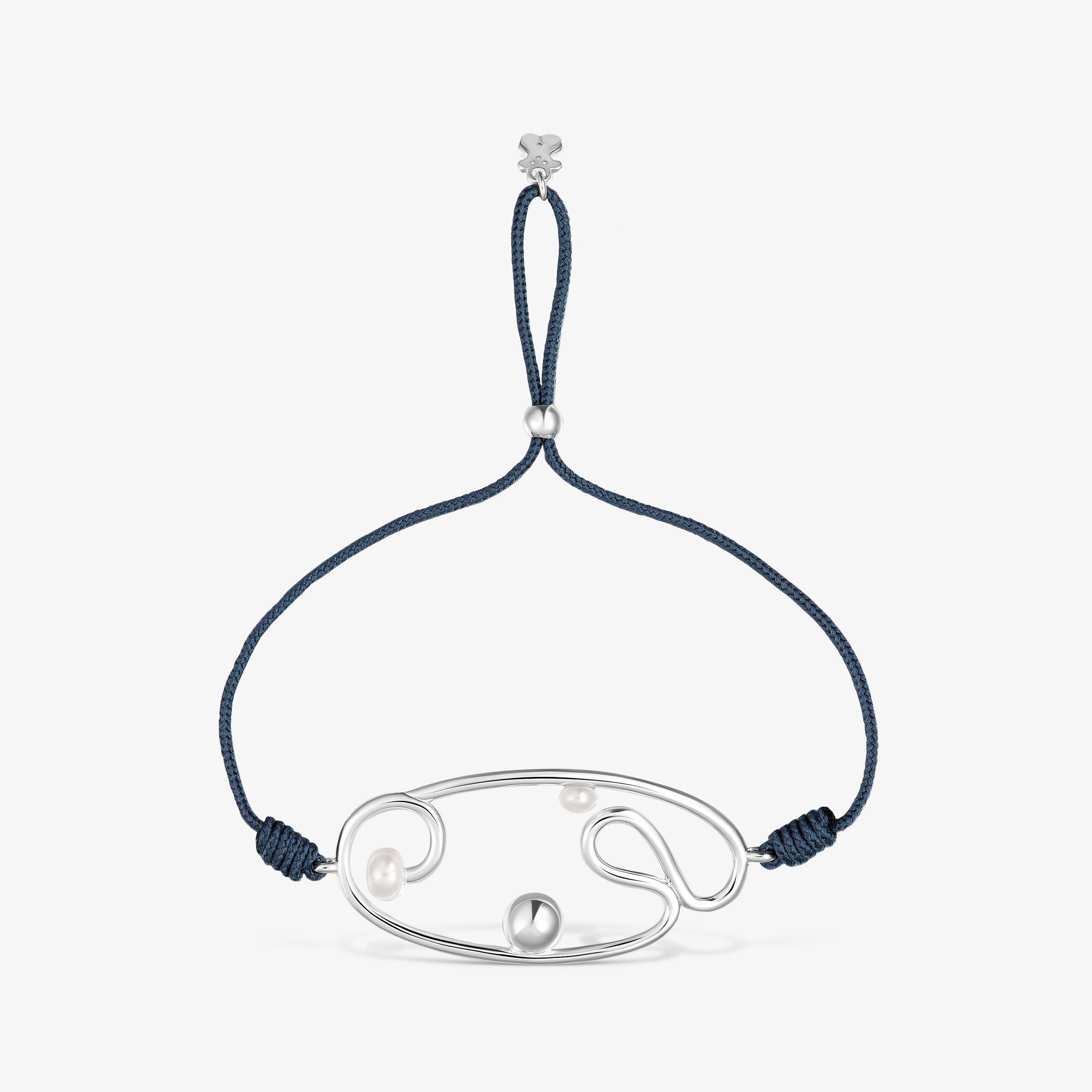 Nylon Tsuri Bracelet with silver motif and cultured pearls