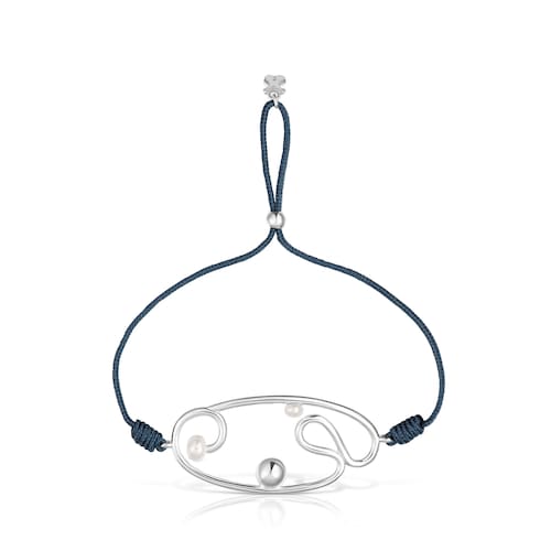 Nylon Tsuri Bracelet with silver motif and cultured pearls