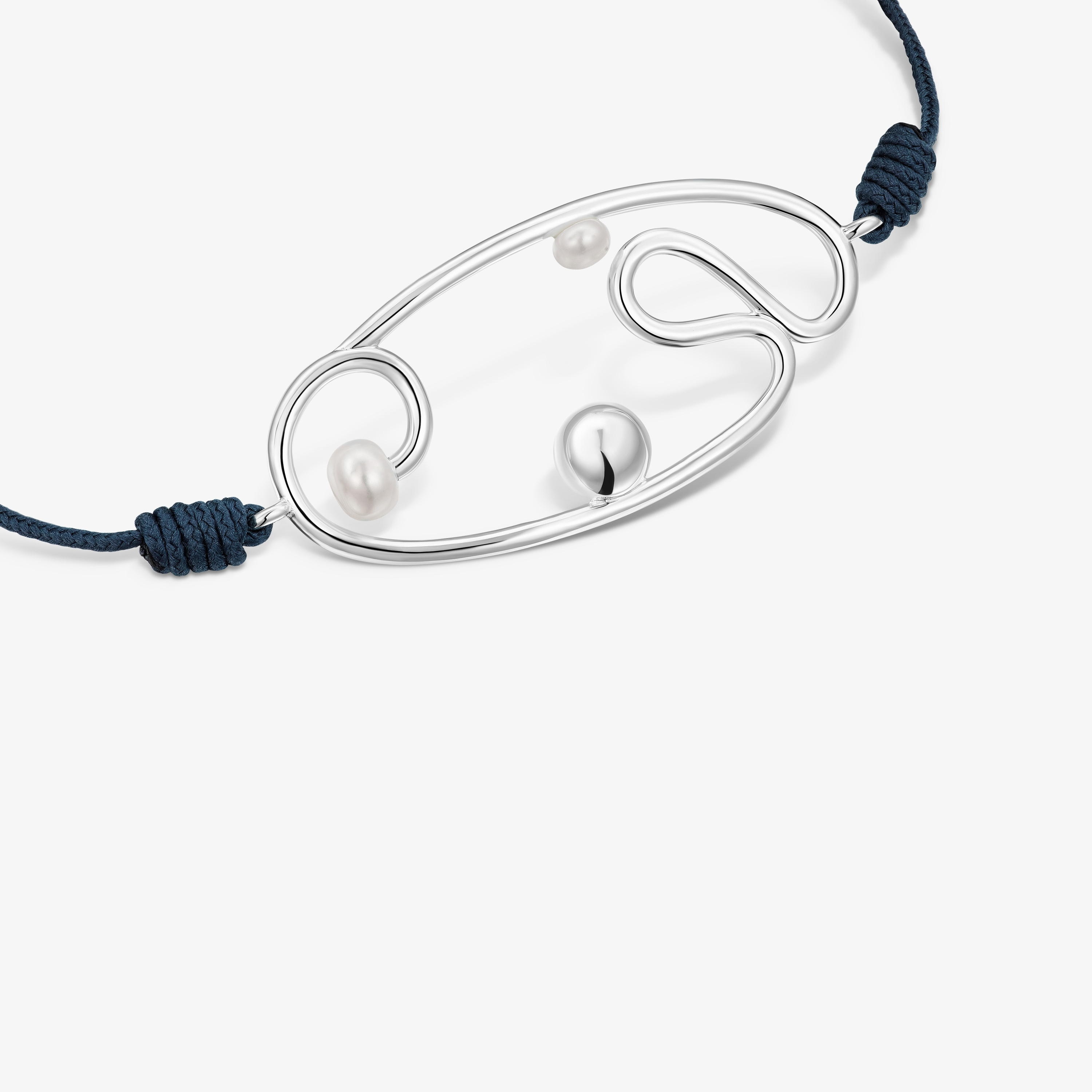 Nylon Tsuri Bracelet with silver motif and cultured pearls