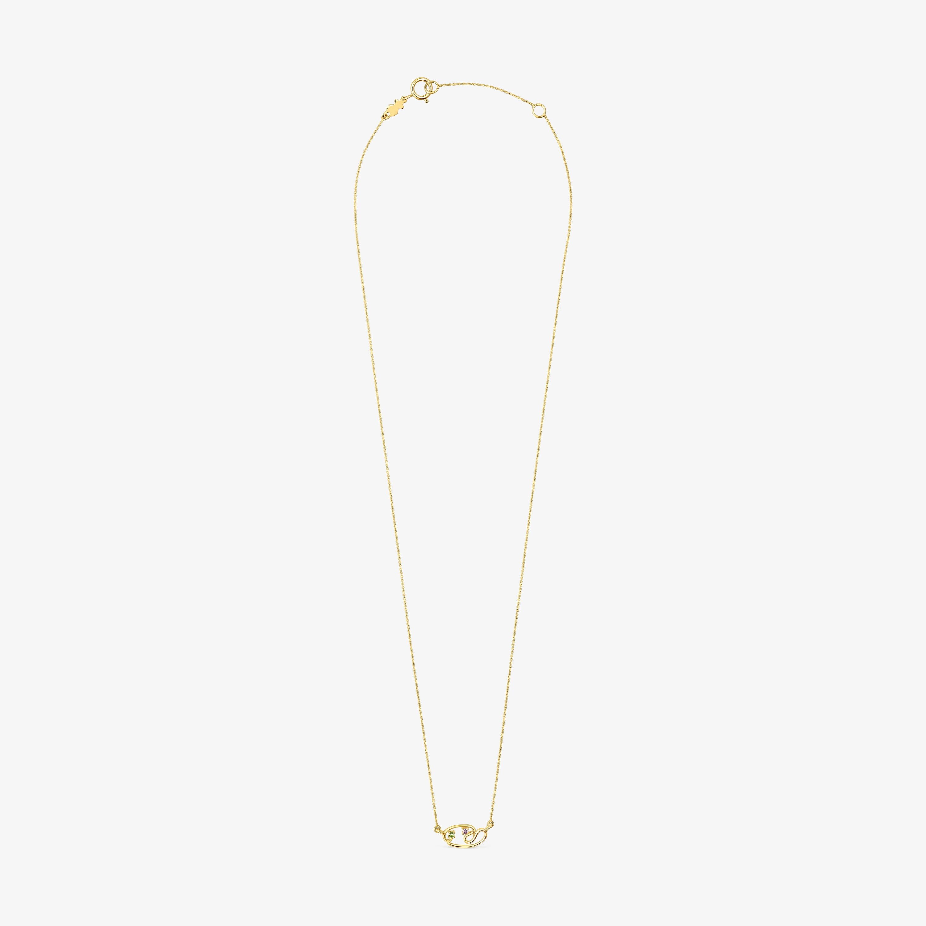 18K Solid Gold Tsuri necklace with gemstones