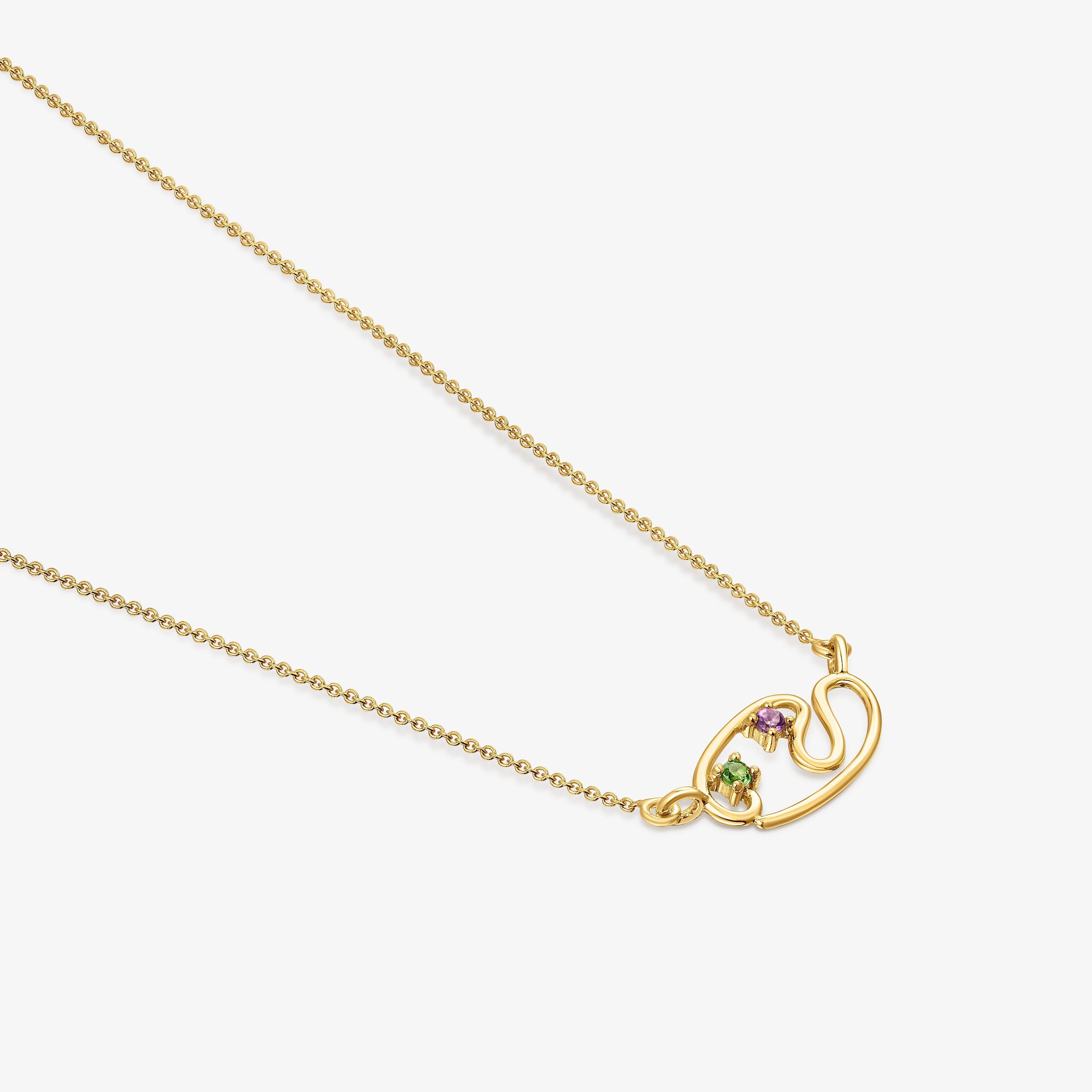 18K Solid Gold Tsuri necklace with gemstones