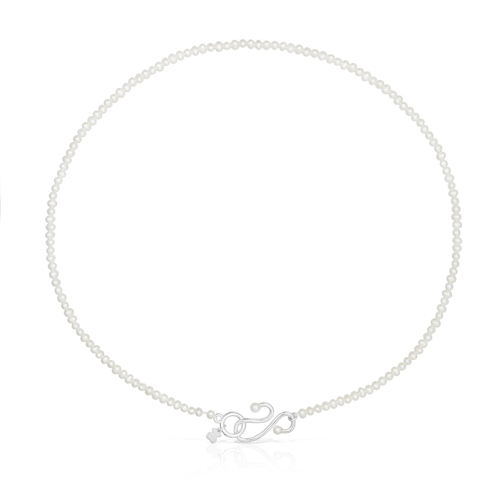 Cultured pearl Tsuri Necklace with silver motif