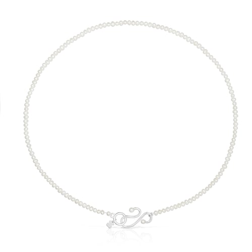 Cultured pearl Tsuri Necklace with silver motif