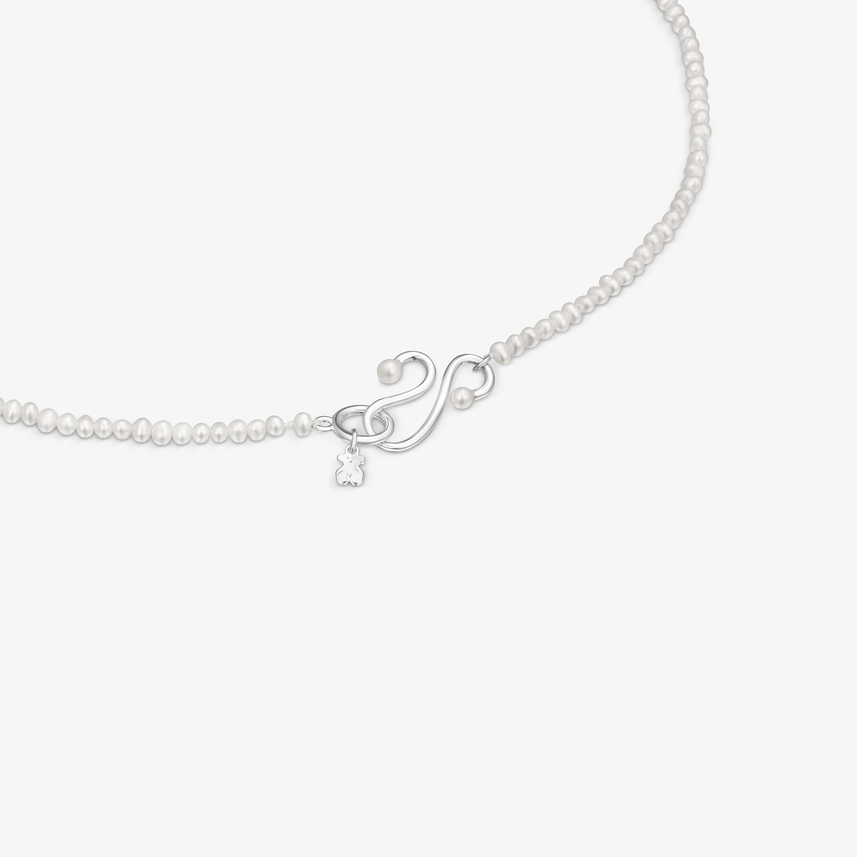 Cultured pearl Tsuri Necklace with silver motif