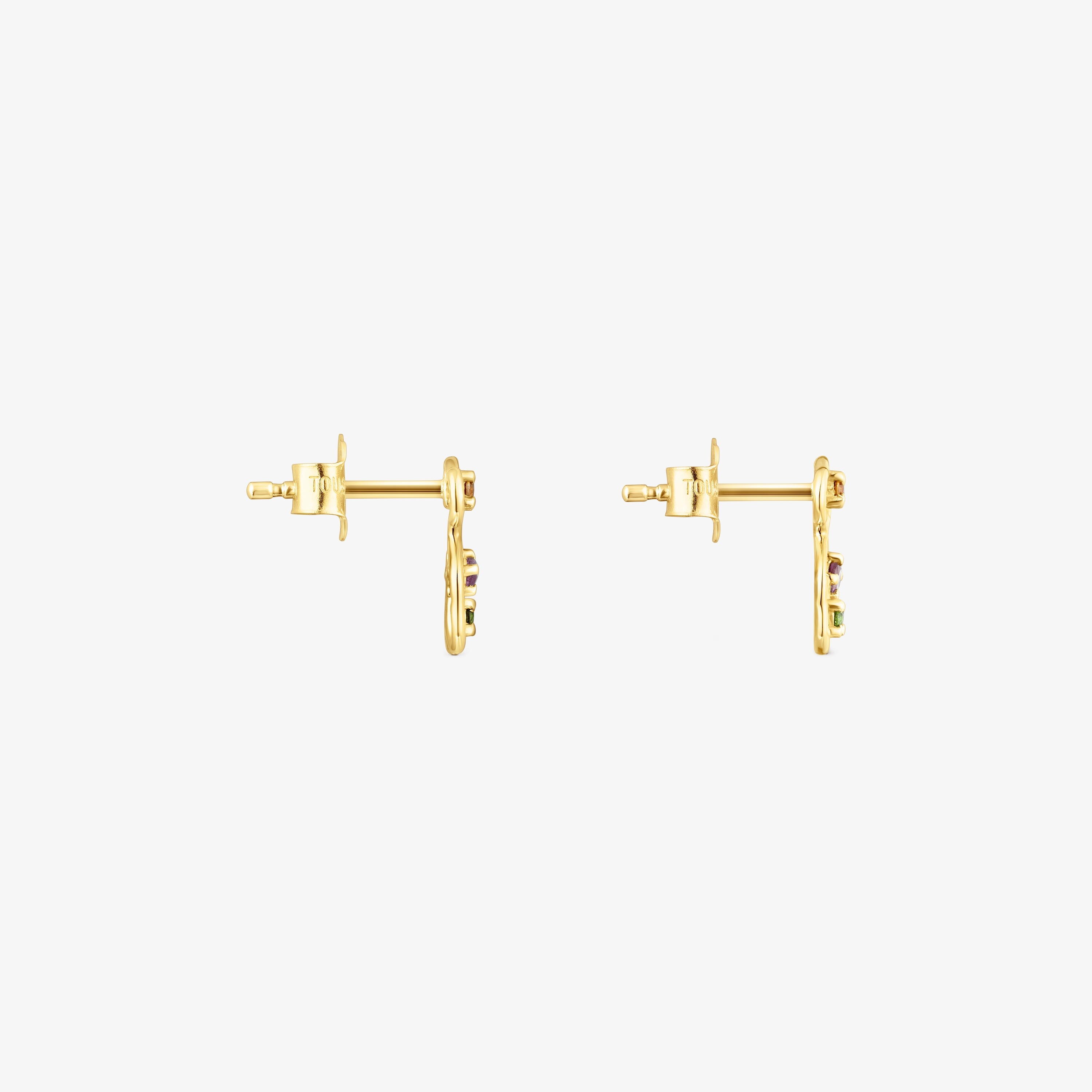 18K Solid Gold Tsuri Bear earrings with gemstones