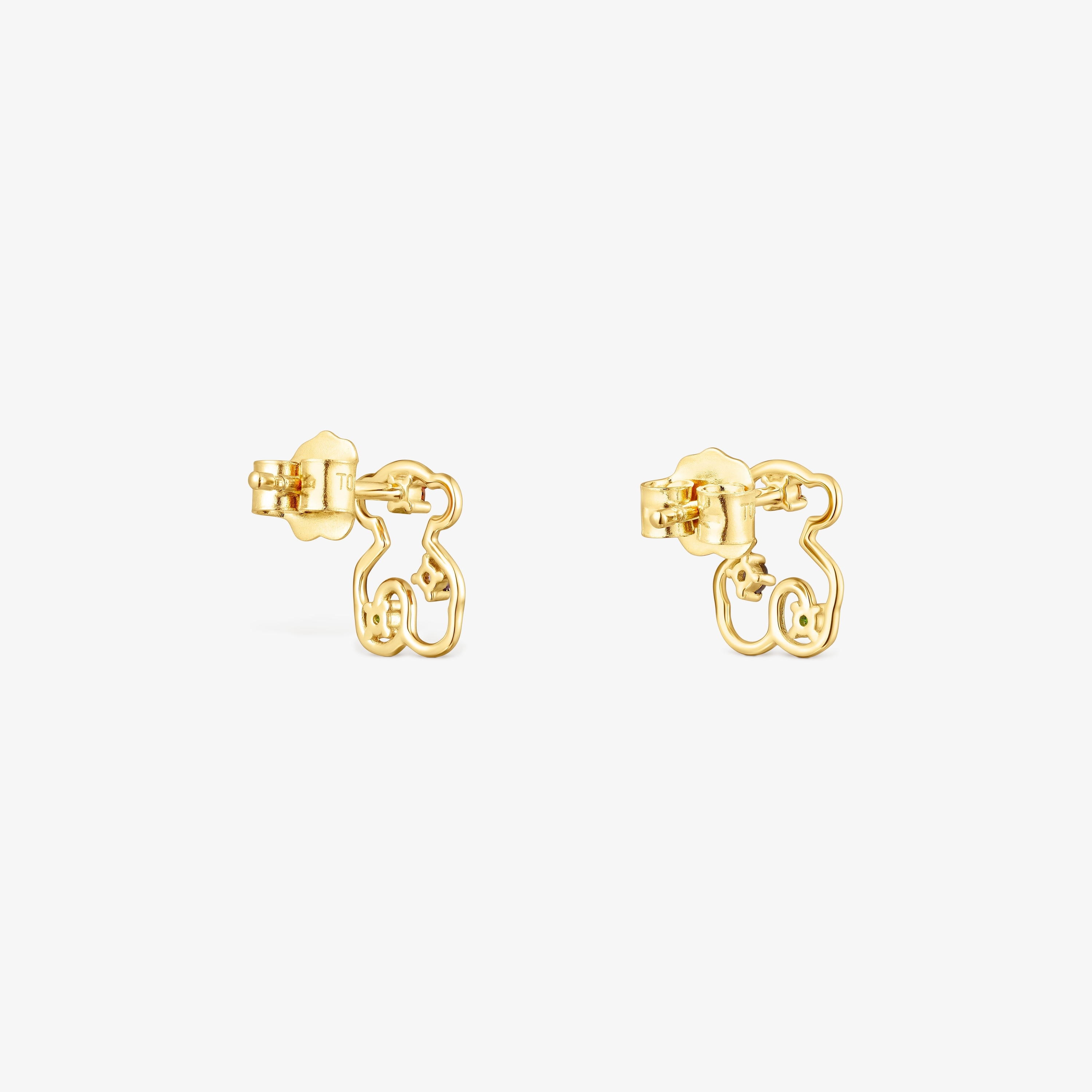18K Solid Gold Tsuri Bear earrings with gemstones