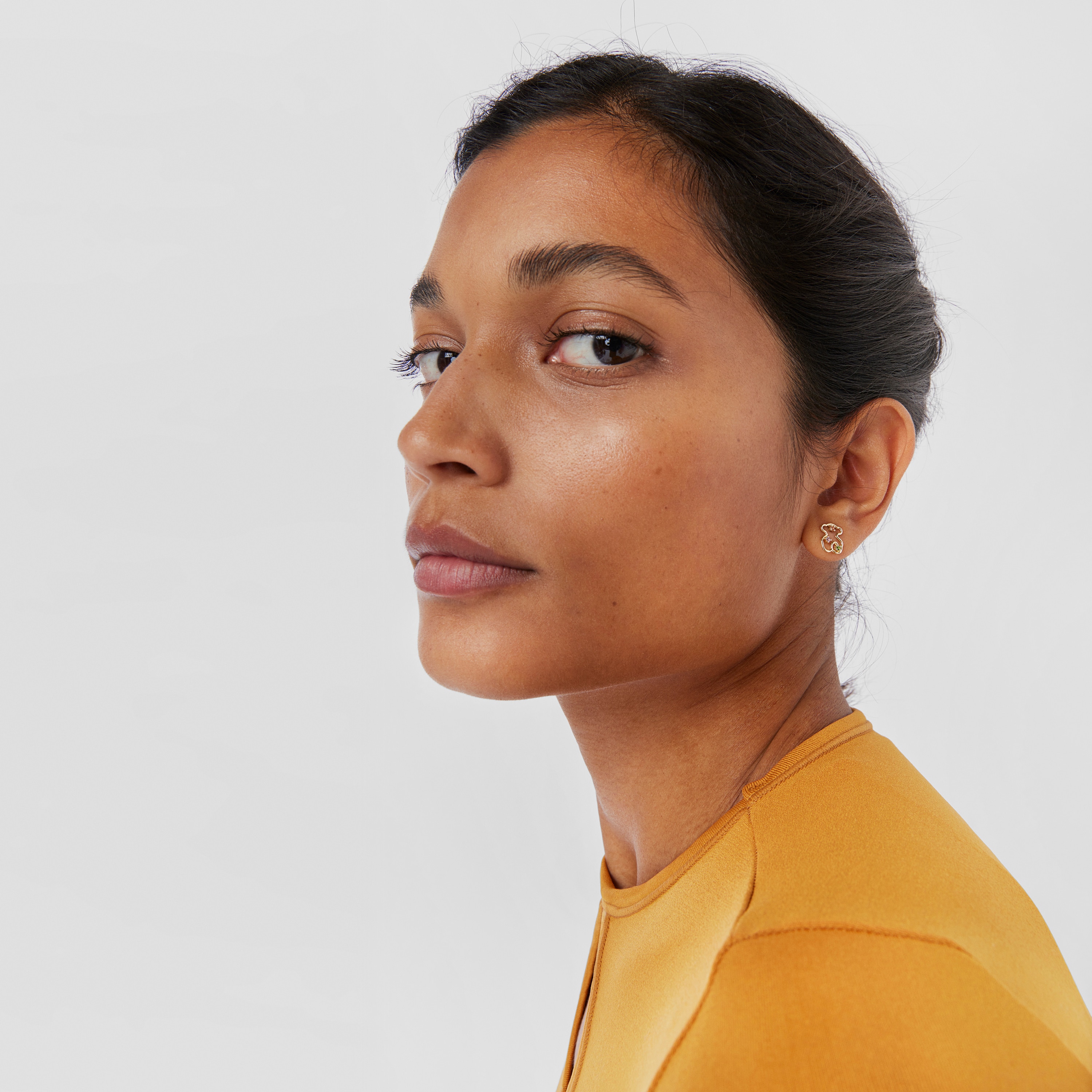 18K Solid Gold Tsuri Bear earrings with gemstones