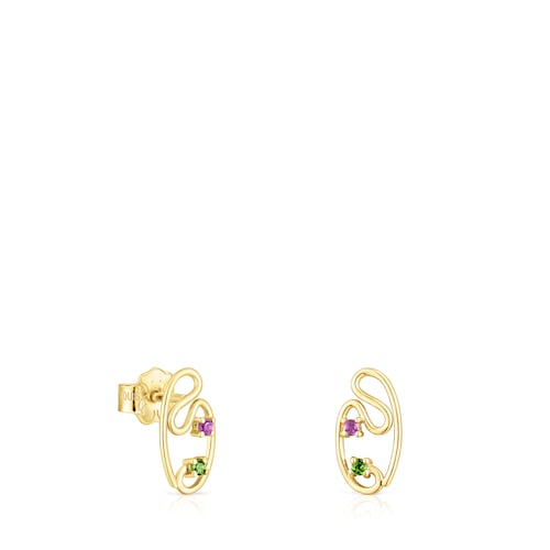 Gold Tsuri earrings with gemstones