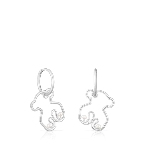 Pendientes aro oso de plata y perlas cultivadas Tsuri image number 0