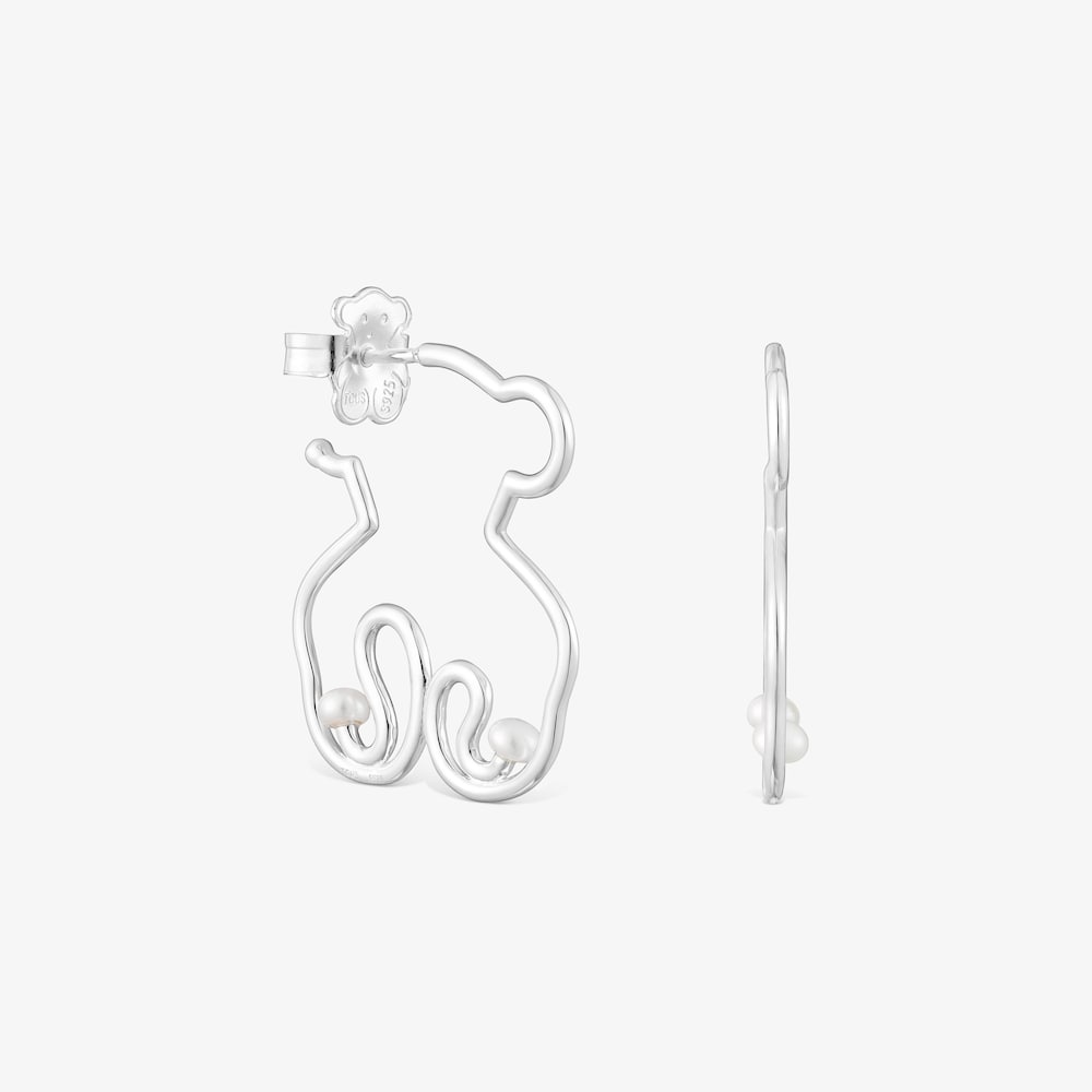 Pendientes oso de plata y perlas cultivadas Tsuri