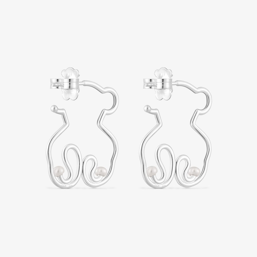 Pendientes oso de plata y perlas cultivadas Tsuri