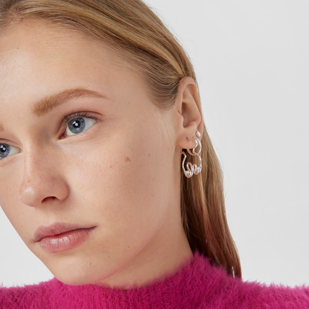 Pendientes oso de plata y perlas cultivadas Tsuri