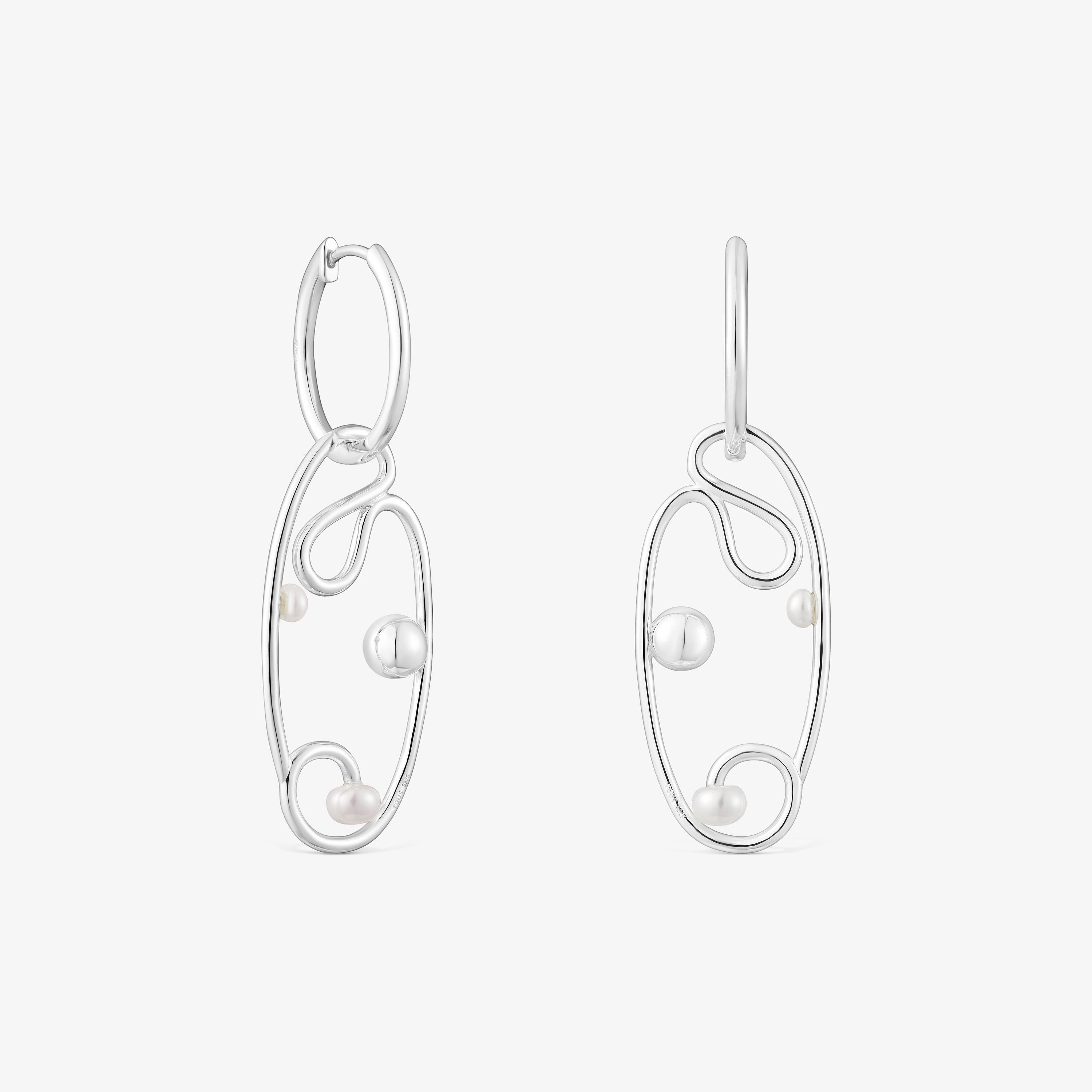 Silver Tsuri Hoop earrings with cultured pearls