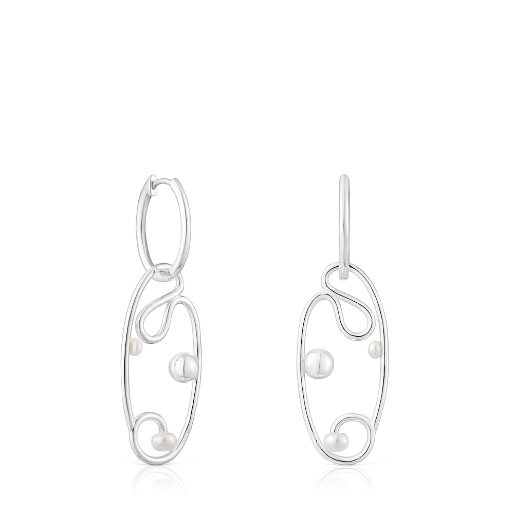 Silver Tsuri Hoop earrings with cultured pearls