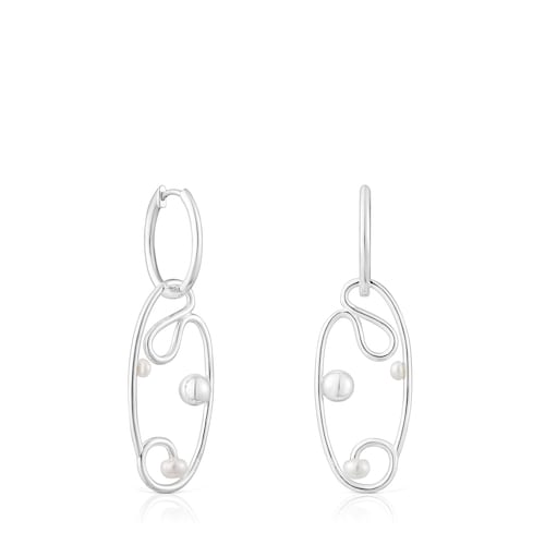 Silver Tsuri Hoop earrings with cultured pearls
