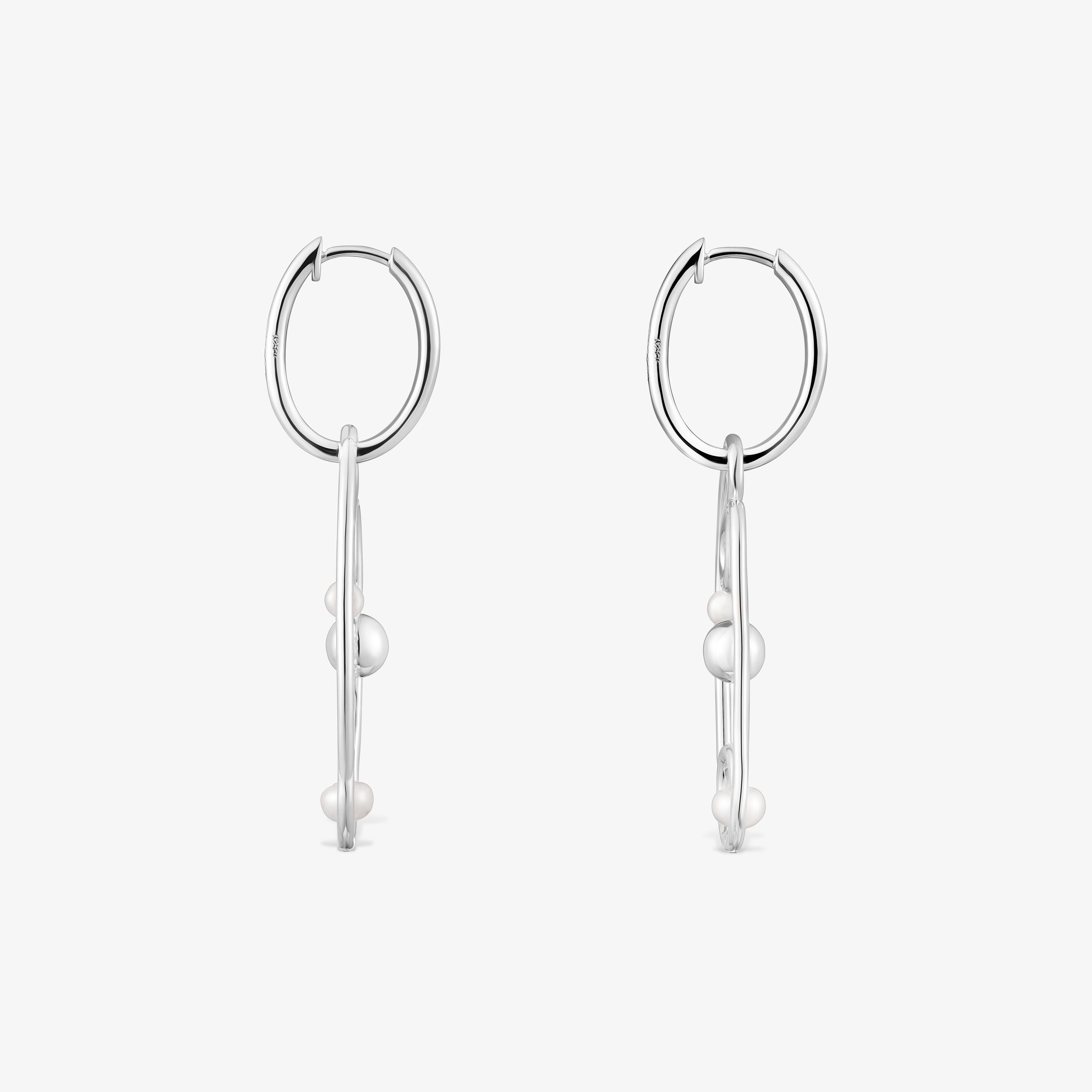 Silver Tsuri Hoop earrings with cultured pearls