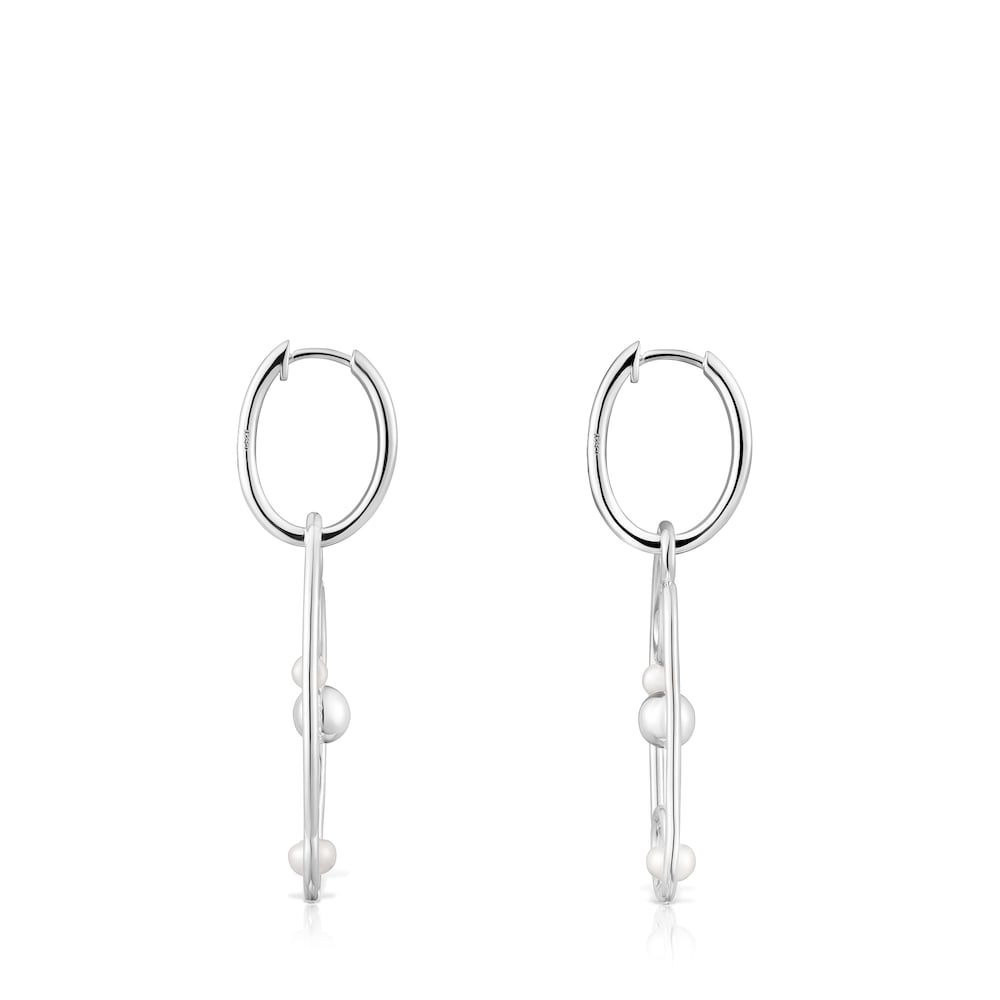 Silver Tsuri Hoop earrings with cultured pearls image number 1