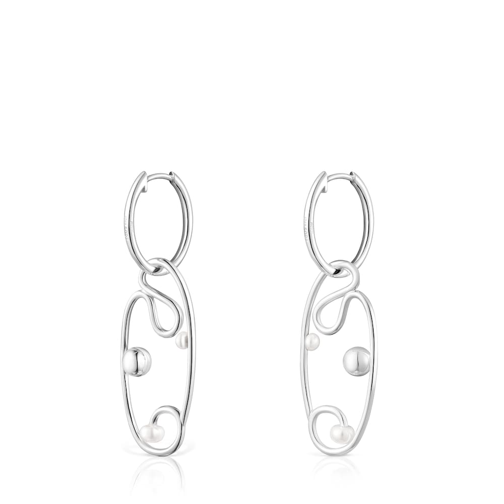 Silver Tsuri Hoop earrings with cultured pearls image number 2