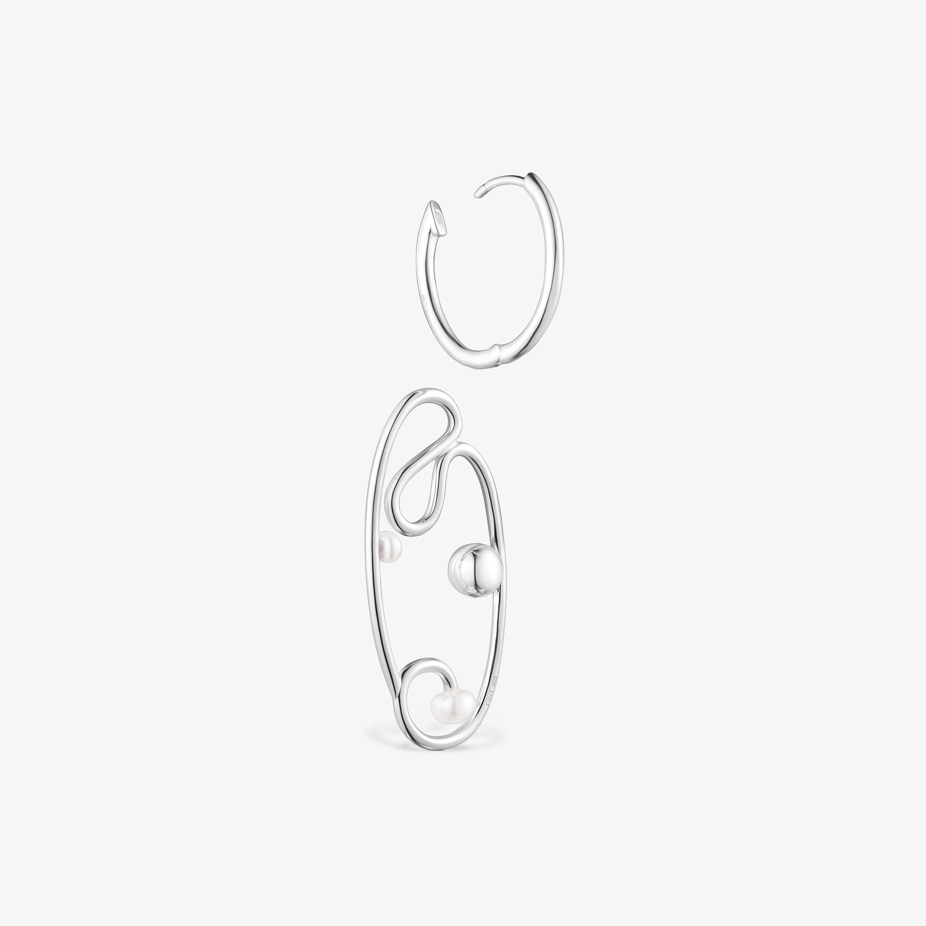 Silver Tsuri Hoop earrings with cultured pearls