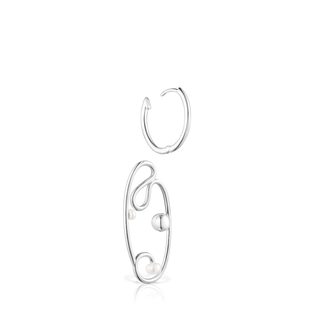 Silver Tsuri Hoop earrings with cultured pearls image number 3
