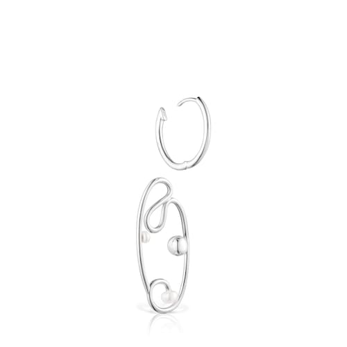 Silver Tsuri Hoop earrings with cultured pearls