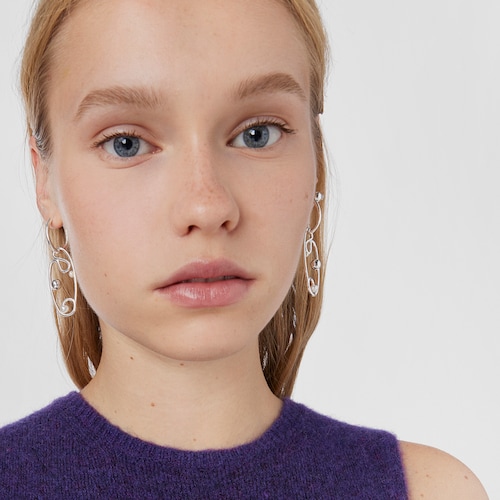 Silver Tsuri Hoop earrings with cultured pearls