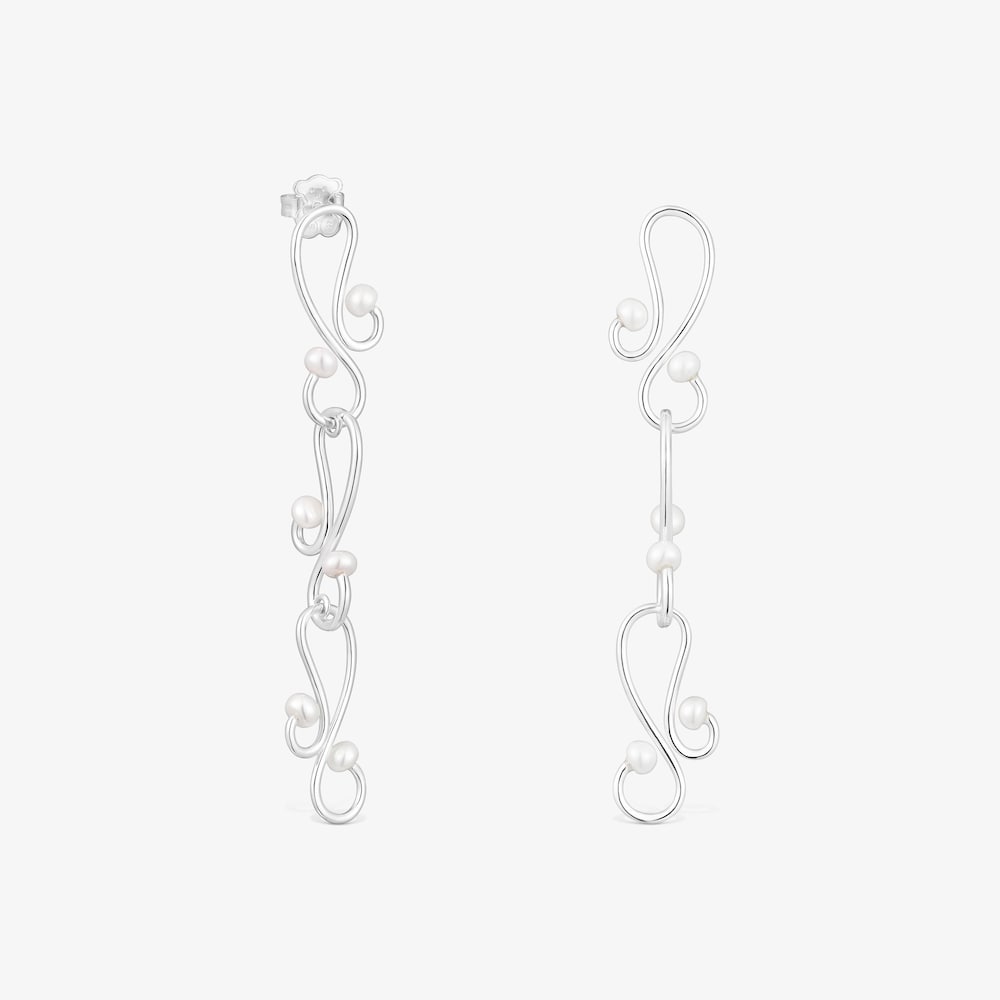 Długie kolczyki Tsuri z motywami ze srebra i perłami hodowanymi