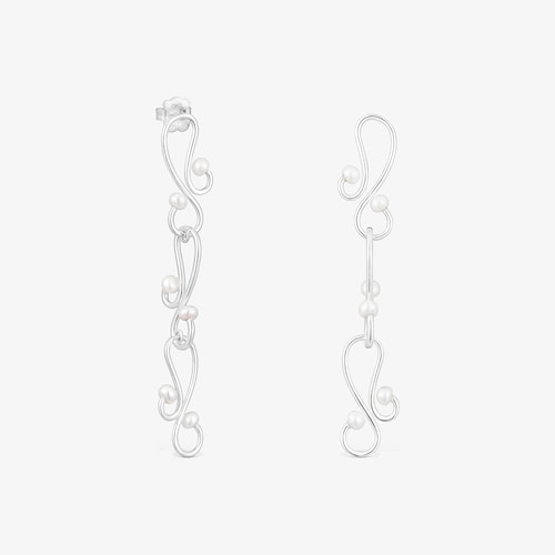 Długie kolczyki Tsuri z motywami ze srebra i perłami hodowanymi