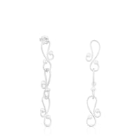 Pendientes largos con motivos de plata y perlas cultivadas Tsuri