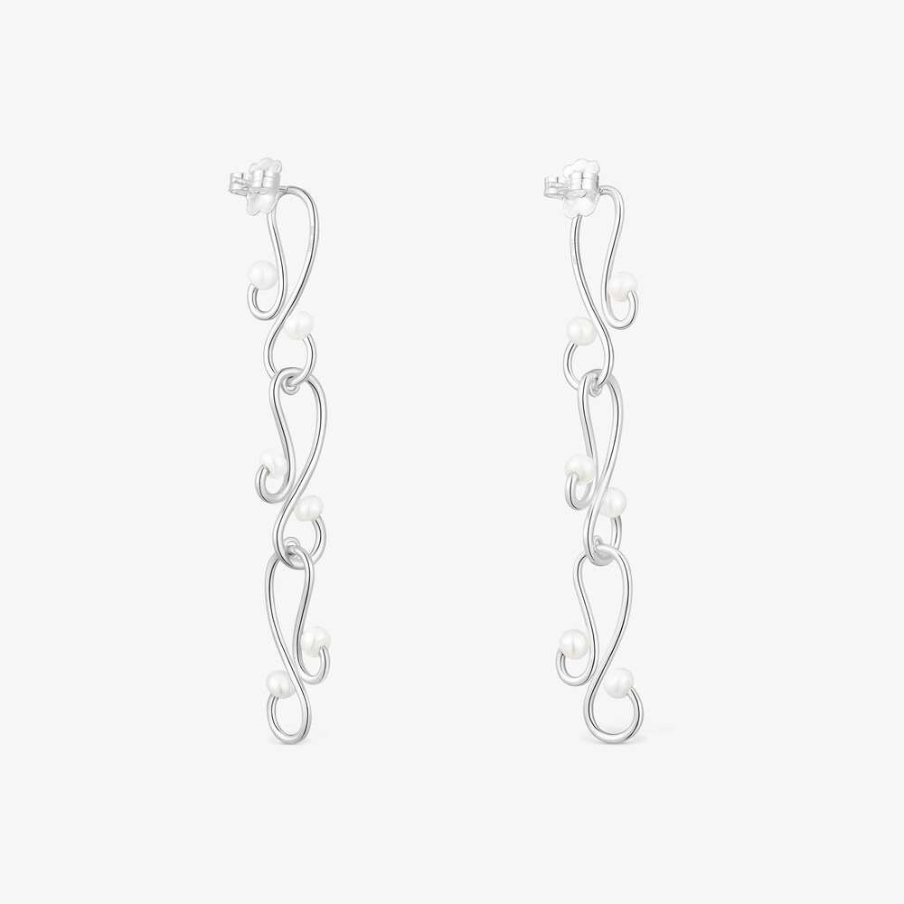 Długie kolczyki Tsuri z motywami ze srebra i perłami hodowanymi