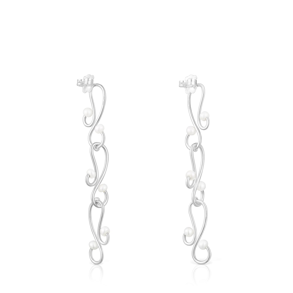 Long Tsuri Earrings with silver motifs and cultured pearls image number 2