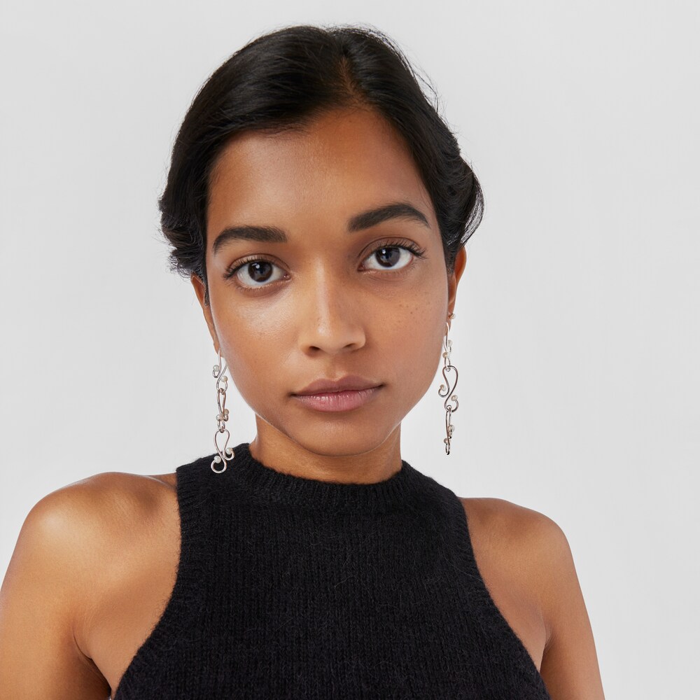 Długie kolczyki Tsuri z motywami ze srebra i perłami hodowanymi