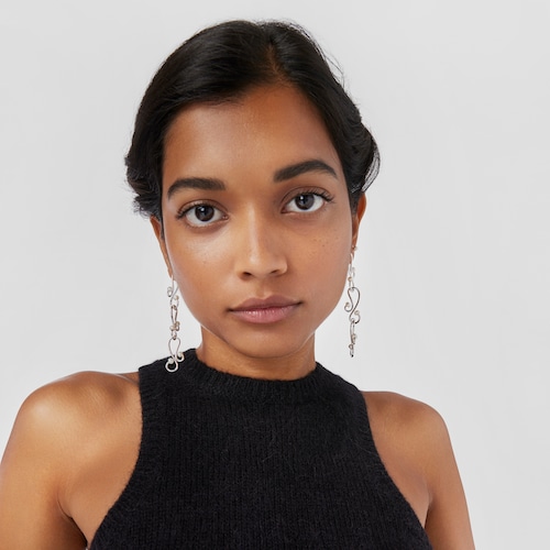 Long Tsuri Earrings with silver motifs and cultured pearls