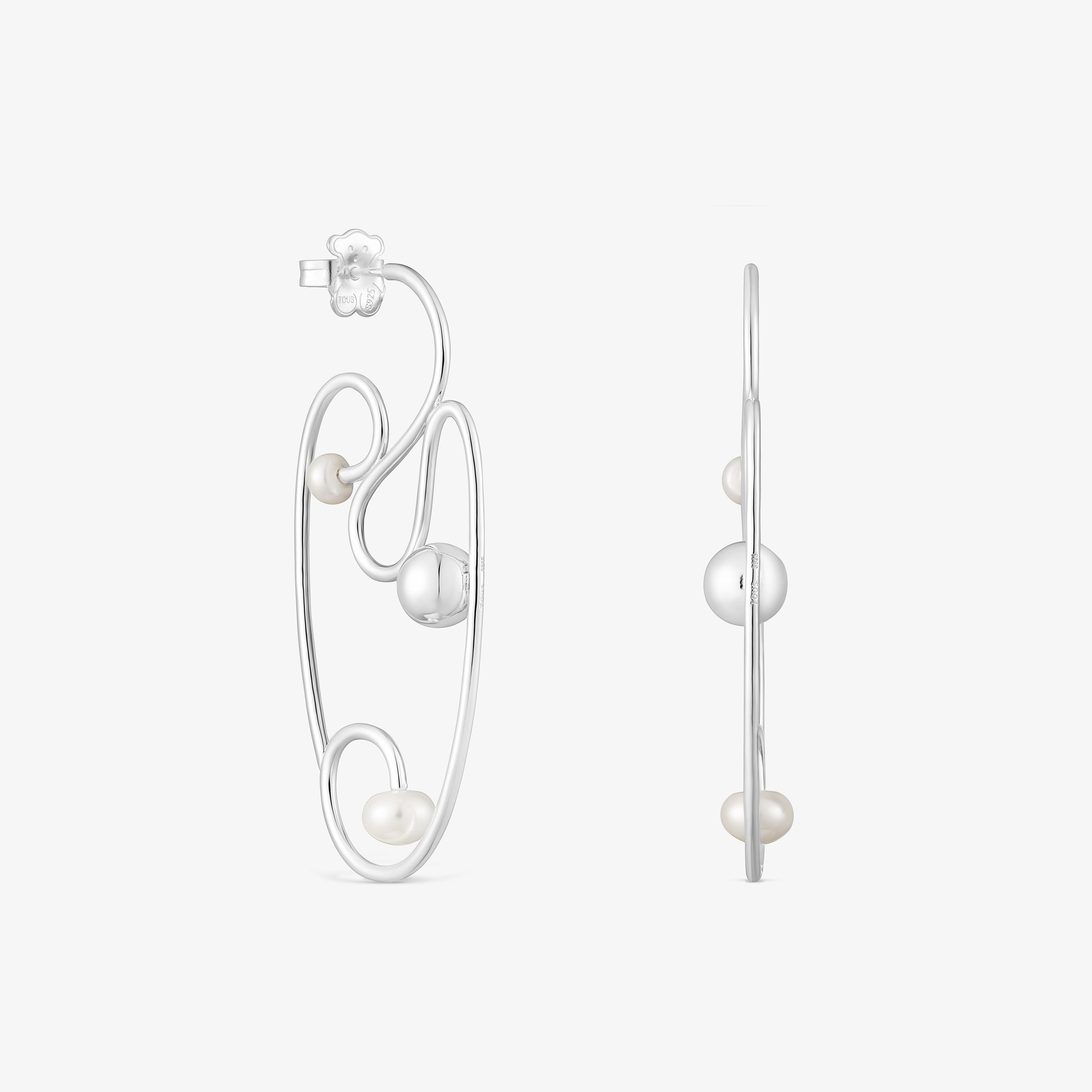 Silver Tsuri Earrings with cultured pearls