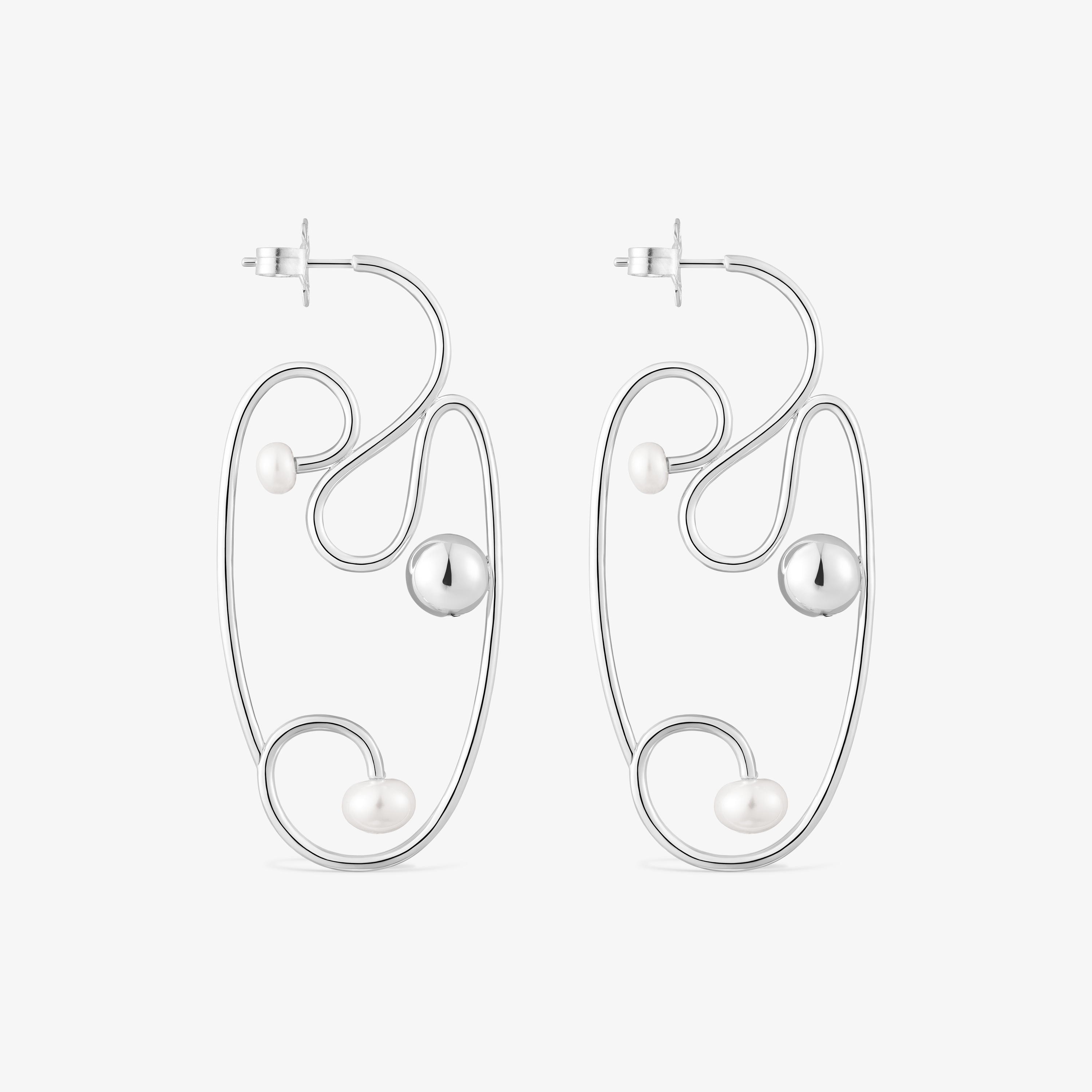 Silver Tsuri Earrings with cultured pearls