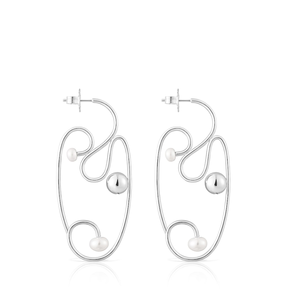Silver Tsuri Earrings with cultured pearls image number 1