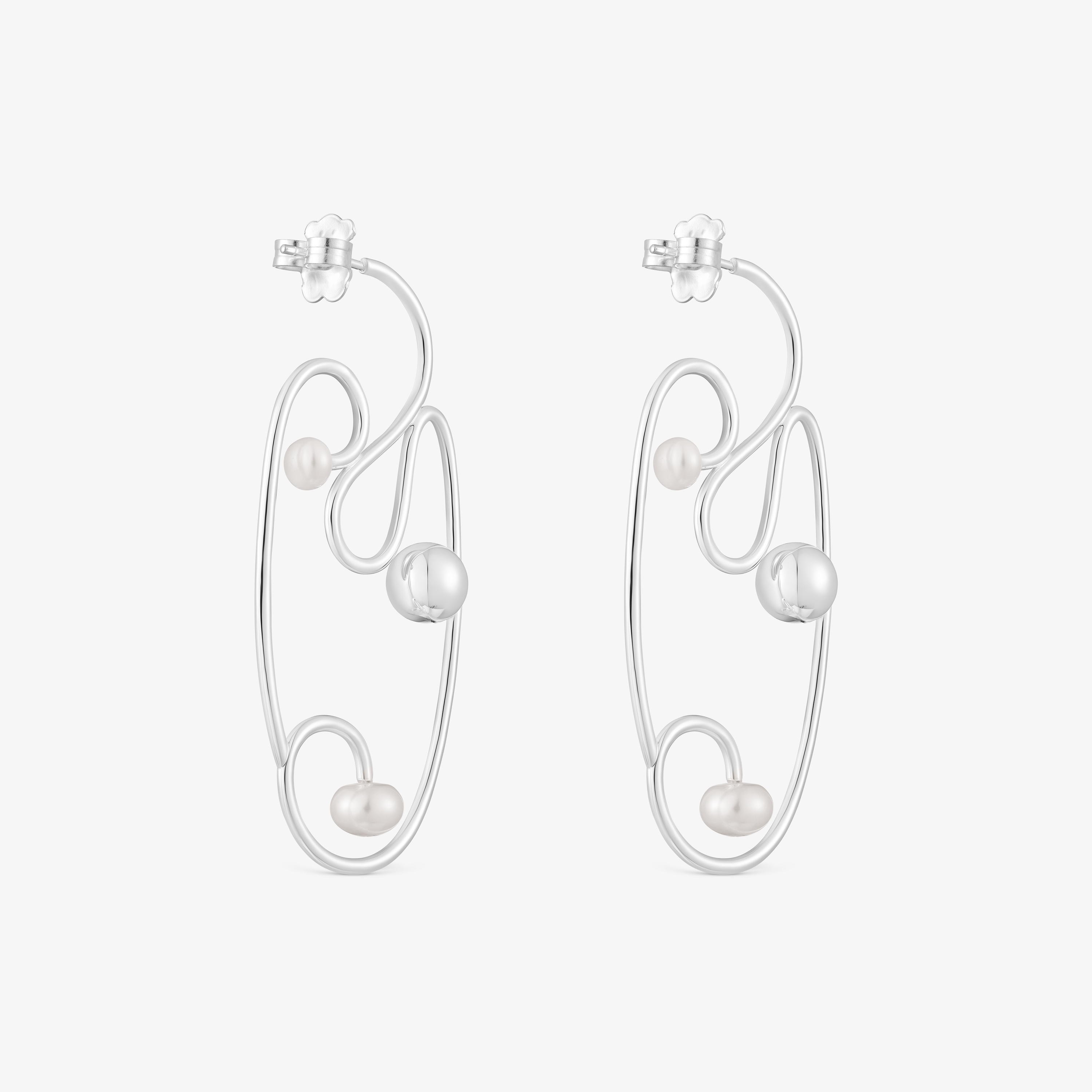 Silver Tsuri Earrings with cultured pearls