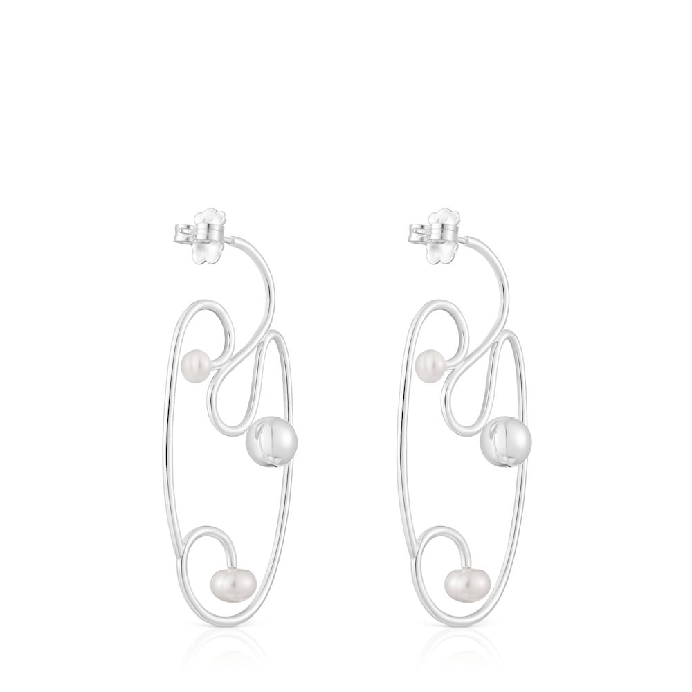 Silver Tsuri Earrings with cultured pearls image number 2