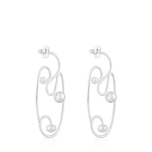 Silver Tsuri Earrings with cultured pearls