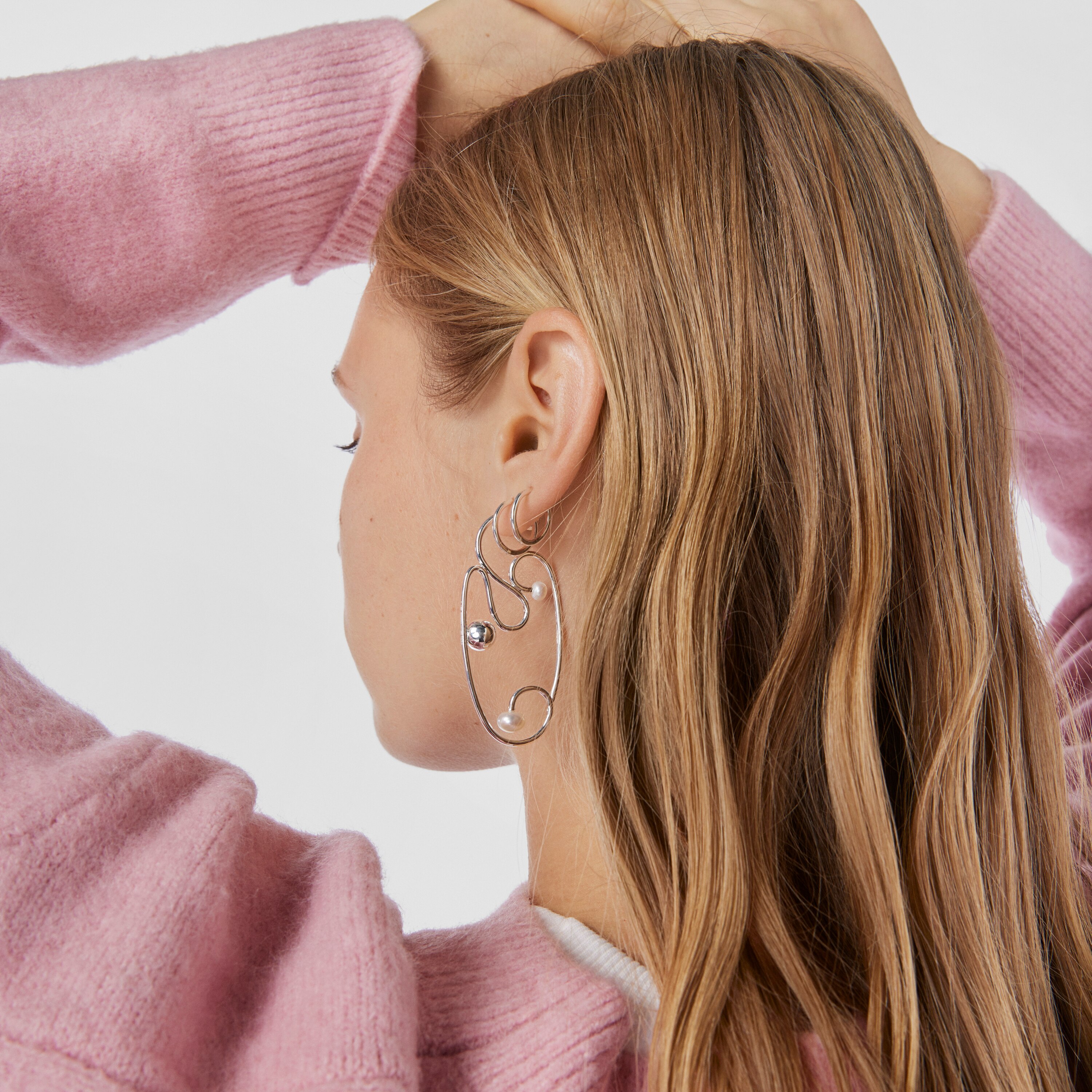 Silver Tsuri Earrings with cultured pearls