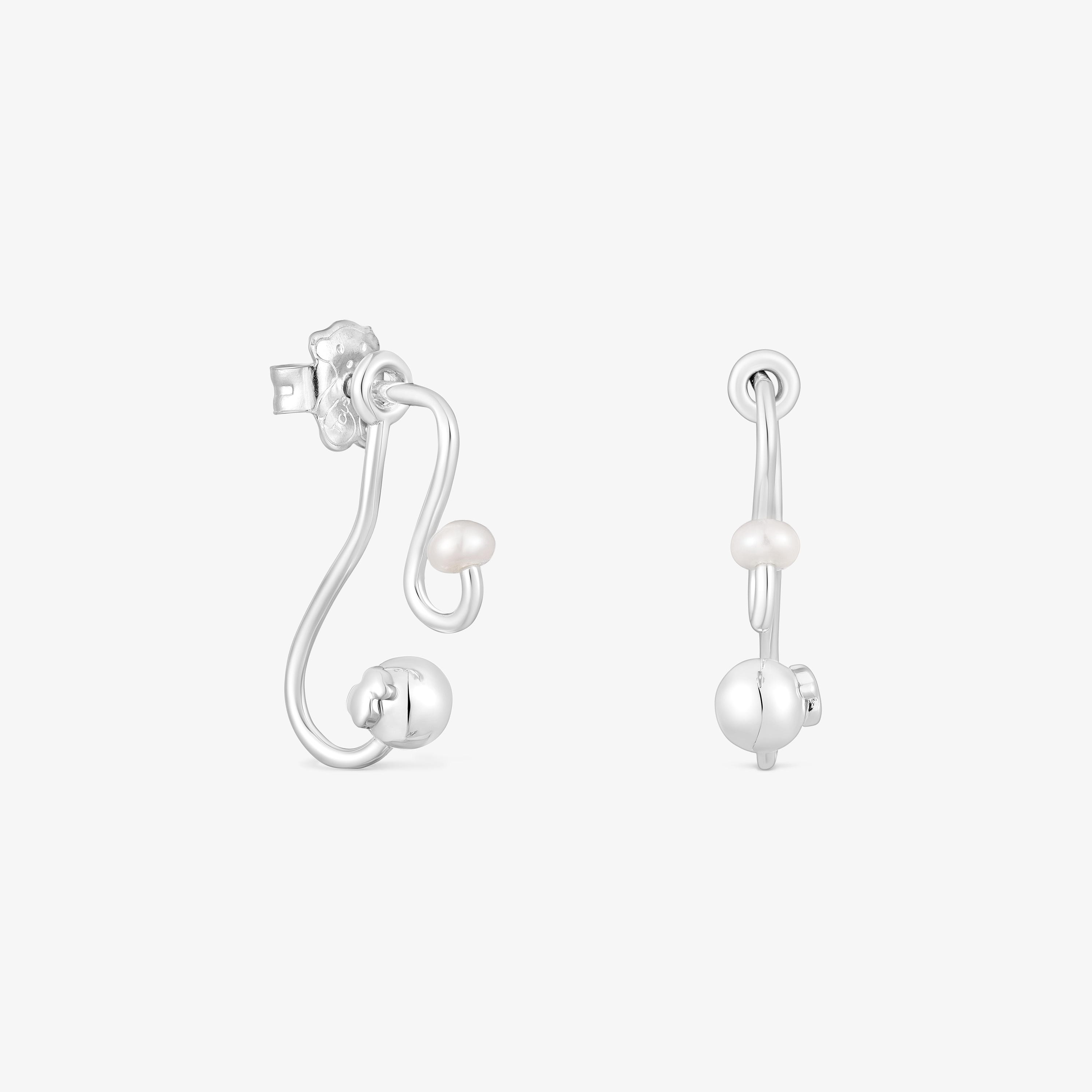 Silver Tsuri Two-piece earrings with cultured pearls